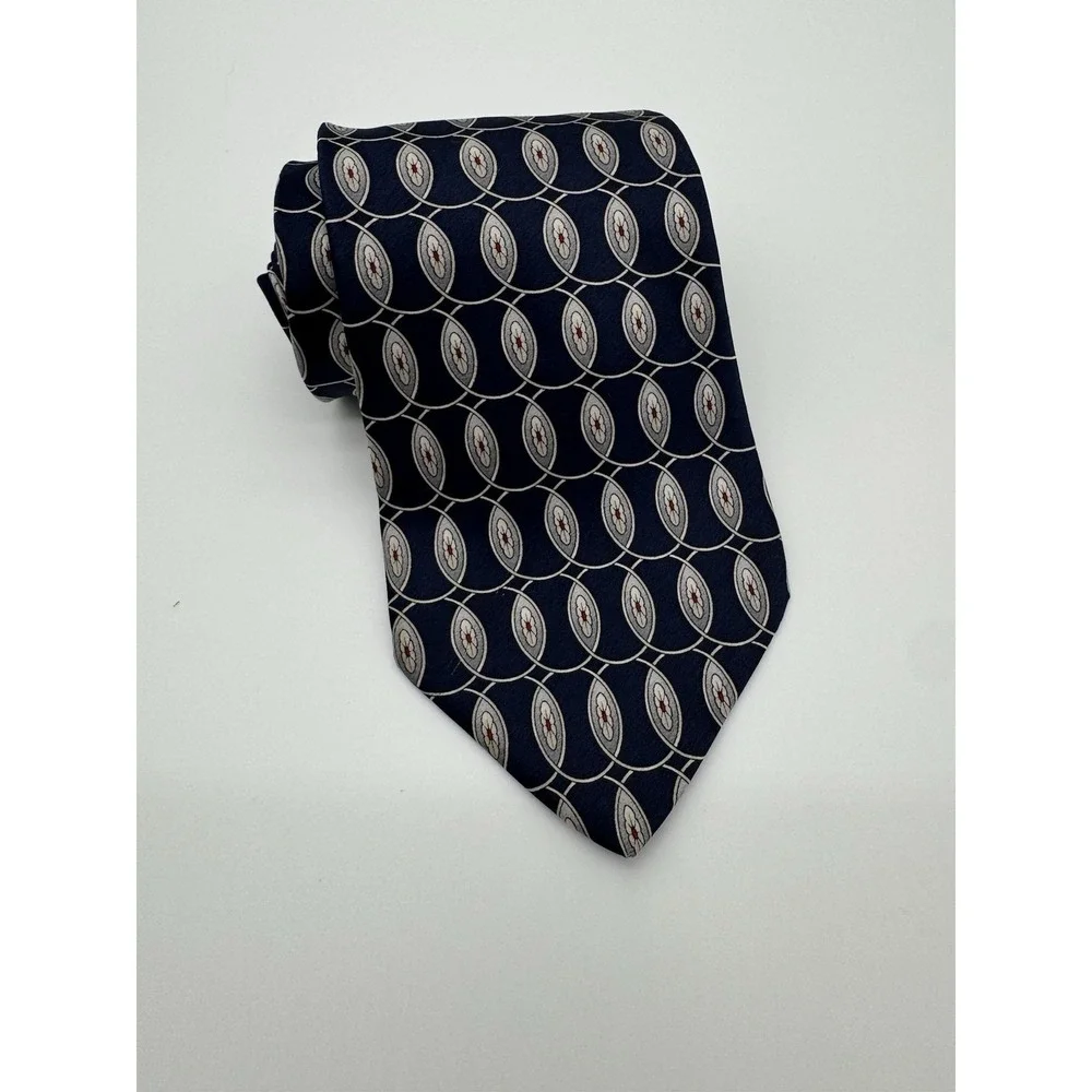Geoffrey Beene Classic Silk Tie Blue Geometric Oval Pattern Made‎ in USA